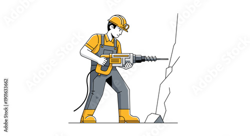 Construction Worker Operating Jackhammer on Ground.