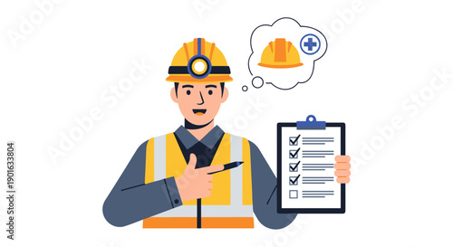 Construction Worker with Checklist and Hard Hat.