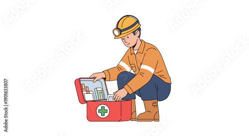 Construction Worker with First Aid Kit.