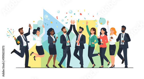 Diverse Business Professionals Celebrating Success Together.