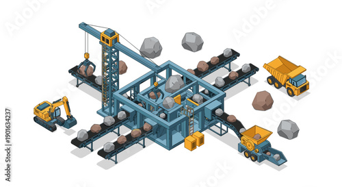 Industrial Mining Equipment and Machinery Illustration.