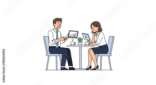 Man and Woman Working Together on Laptops.