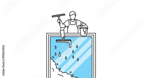 Man Cleaning Swimming Pool with Squeegee.