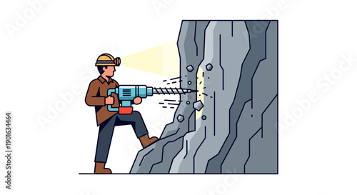 Man Drilling into Rock with Drill.
