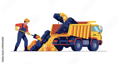 Man Operating Heavy Machinery Truck Construction Site.