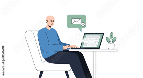 Man Sitting with Laptop and Messaging.