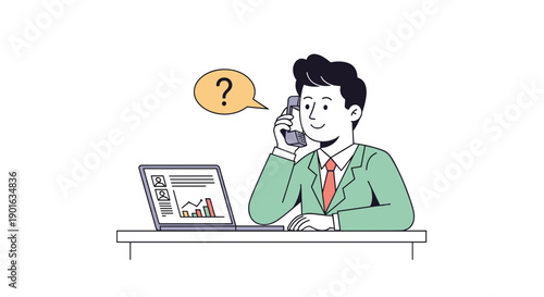 Man Talking on Phone at Desk.