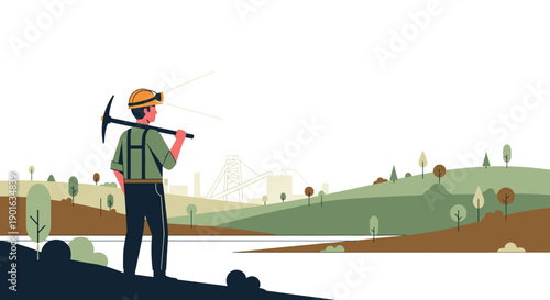 Man Standing with Pickaxe Over Shoulder.