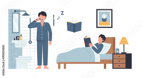 Man Talking on Phone Beside Sleeping Woman.