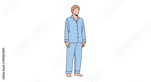 Man Wearing Blue Pajamas Standing Alone.
