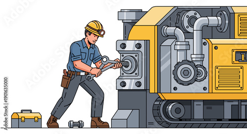 Mechanic Performing Maintenance on Heavy Machinery.