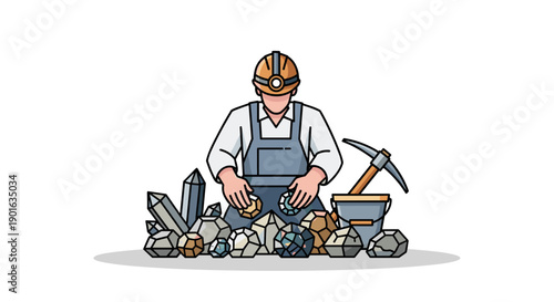 Miner Examining Rocks and Minerals.
