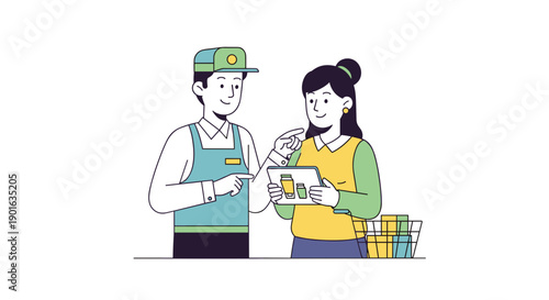 Store Clerk and Customer Shopping Together.