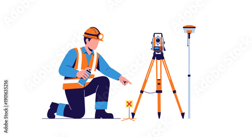 Surveyor Using Theodolite for Land Measurement.