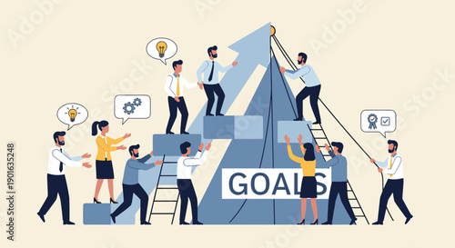 Team Climbing Stairs to Achieve Goals.