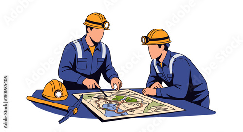 Two Engineers Studying a Map Together.