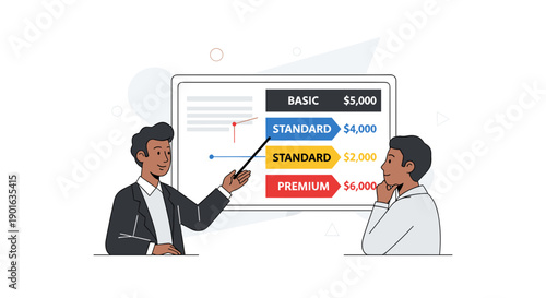 Two Men Discussing Pricing Plan Options.