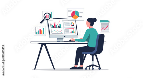 Woman analyzing data on computer screen.