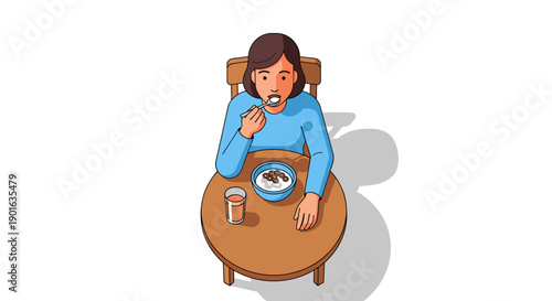 Woman Eating Cereal with Milk.