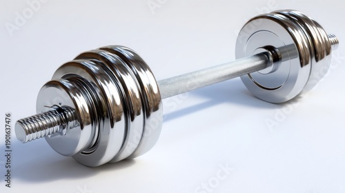 Chrome Dumbbell on a White Background with Slight Reflection and High Detail Enhancement