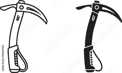 Two types of ice axes used for mountaineering and climbing activities displayed side by side isolated on white background, illustration