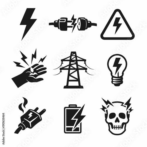 Electricity icons set. Power related icon set. Vector illustration