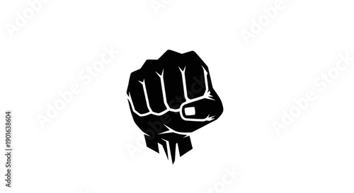 Black fist silhouette on white background