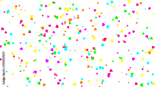 Colorful Heart Confetti Falling on White Background