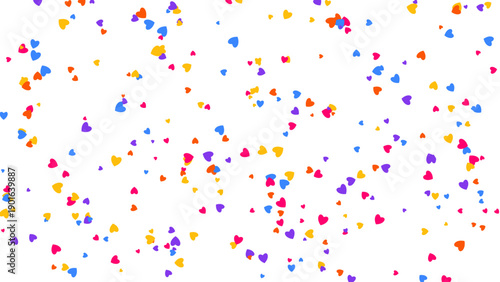 Colorful Heart Shaped Confetti Falling on White Background