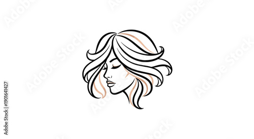 Elegant woman with flowing hair line art illustration.