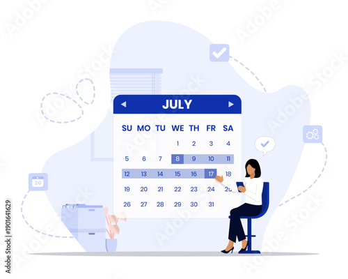 Date picker concept illustration. Suitable for landing page, ui, web, App intro card, editorial, flyer, and banner.