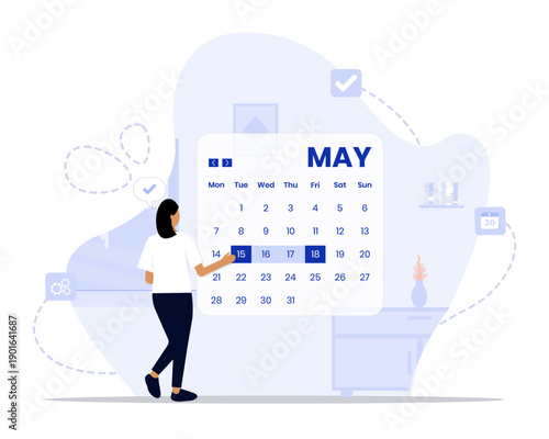 Date picker concept illustration. Suitable for landing page, ui, web, App intro card, editorial, flyer, and banner.