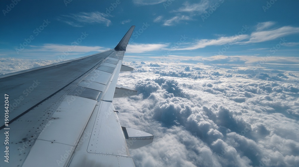 Obraz premium Airplane Wing Above Soft White Clouds / 白い雲海の上を飛ぶ飛行機の翼3