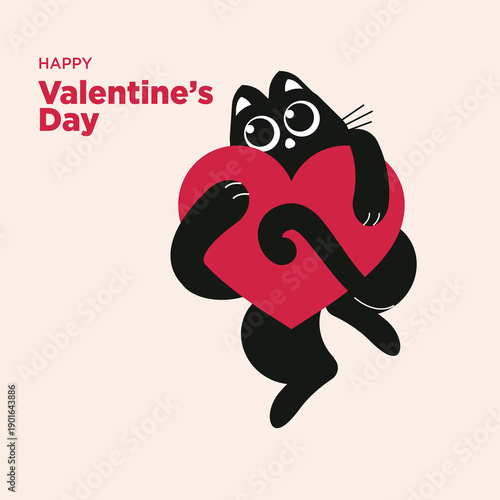 Charming black cat illustration holding a vibrant red heart, embodying warmth and affection for festive holiday moments and seasonal greetings