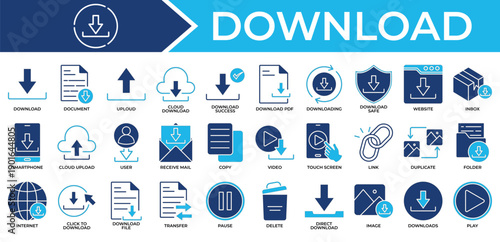Download icon set collection. Containing link, think, transfer, operator, profile, profit, performance .Solid vector icons collection