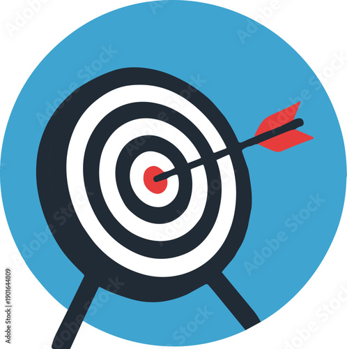 Archery target with arrow hitting bullseye vector illustration, ideal for goal achievement, precision design, sports accuracy graphics