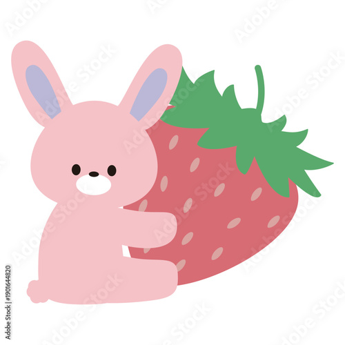 苺を抱えるウサギのイラスト