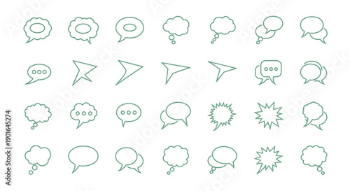 Collection of modern green speech bubbles and chat icons