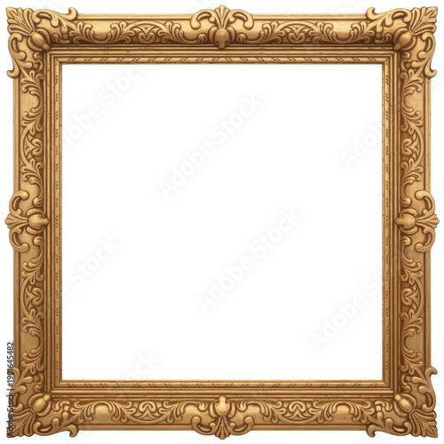 Ornate gold frame empty decorative isolated on a transparent background