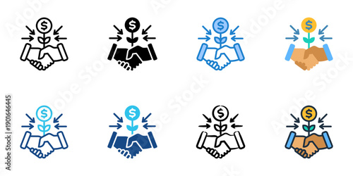 Equity Crowdfunding icons set multiple style collection. Editable stroke 

