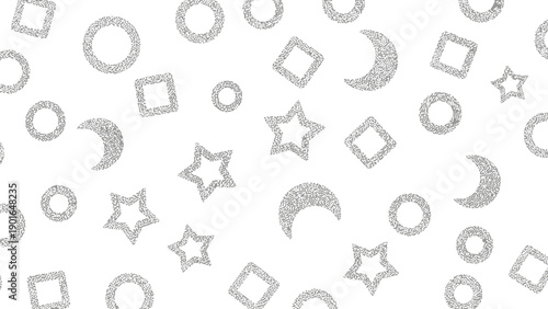 Celestial shapes pattern with stars, moon and circles