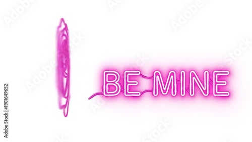 Pink Rose Line Art Drawing Forming Be Mine Text. - Valentine's Day