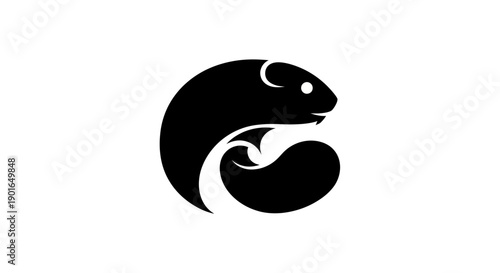 Black guinea pig graphic on white background
