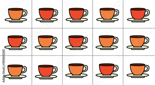 A grid of stylized coffee cups, showing variation and arrangement in a minimalist style