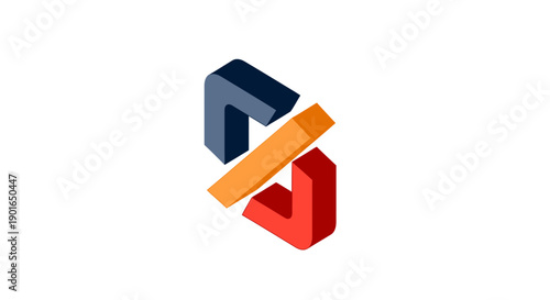 Abstract Geometric Logo Design with Three-Dimensional Isometric Shapes on White Background