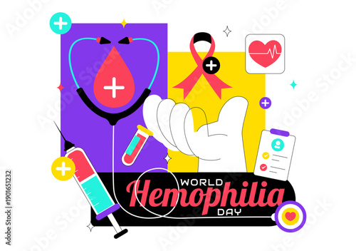 World Hemophilia Day Vector Illustration on April 17 Featuring Red Blood Drops and Global Map for Healthcare Awareness in Cartoon Style Design