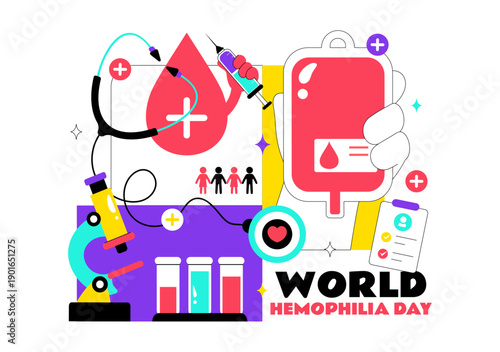 World Hemophilia Day Vector Illustration on April 17 Featuring Red Blood Drops and Global Map for Healthcare Awareness in Cartoon Style Design