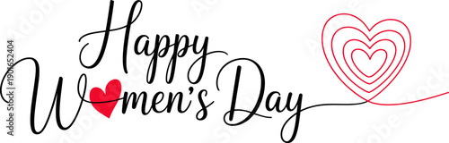 Happy Women's Day Typography with Red Hearts for International Celebration