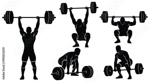 Weightlifter Silhouettes Performing Various Lifts.