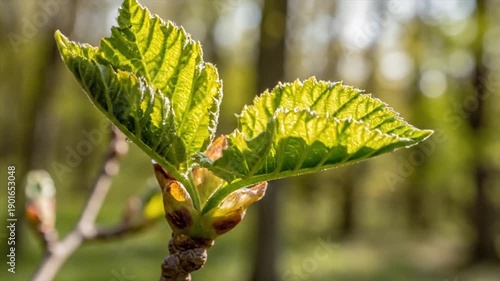 Wallpaper Mural New Spring Leaf Bud Unfurling in Sunlight. Torontodigital.ca
